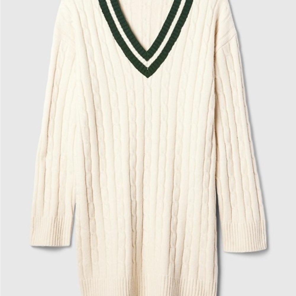 GAP CashSoft Varsity Cable-Knit Mini Sweater Dress